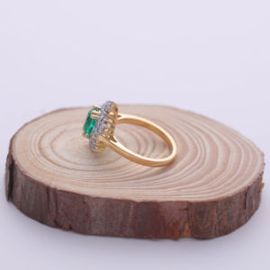 1.49Ct Round <b>Green</b> Emerald Gemstone Halo Ring with 0.49Ct Round Diamonds in 14K Yellow White Rose Gold | Engagement Fine <b>Jewelry</b> - Product Image 3