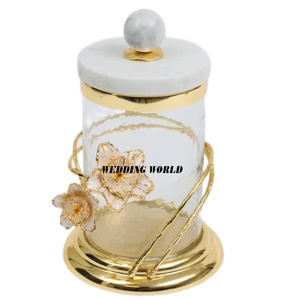 Servidor de nueces redondas de metal con tapa chapada en oro, forma redonda, tarro de resina de lujo para dulces, tarro de fruta seca de lujo de mesa elegante clásico - Product Image 2