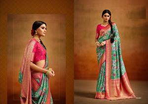 Festival porter Banarasi soie zari tissage avec beau saree imprimé numérique floral - Product Image 3