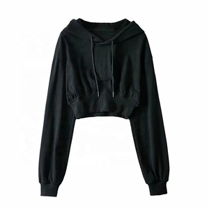 Venta al por mayor de alta calidad de moda liso logotipo personalizado de impresión 100% algodón corto de las mujeres de gran tamaño Crop Top señoras sudaderas con capucha - Product Image 1