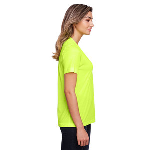 Camiseta de mujer transpirable verde neón Camiseta de manga corta con cuello redondo de manga corta - Product Image 3