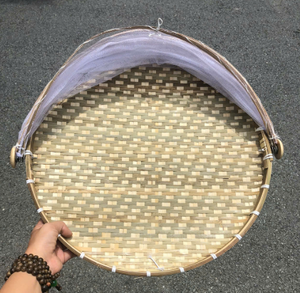 <b>Cheap</b> Bamboo Winnowing <b>Basket</b> with Protective Mesh Lid - Handcrafted Round Bamboo Tray for Rice and Seeds - Product Image 2
