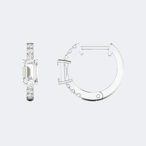 Pendientes de Aro Huggie con Esmeralda de 0.70 Quilates, Corte Redondo, Engaste de Púas, Oro de 14k, Gema Verde Genuina - Product Image 6