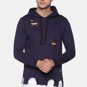 Sweat à capuche en détresse inspiré de la mode de la rue sweat à capuche en coton mélangé pur tissu pour hommes - Product Image 1