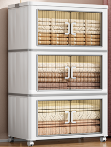 3 boîtes de rangement en plastique avec doubles portes et couvercle - 66x40,5x41cm, ensemble blanc - Product Image 1