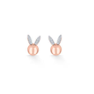 Rose Gold Plated Bunny Stud Earrings for Women-Zircon & Pearl <b>Crystal</b> <b>Animal</b> Jewelry - Product Image 3