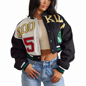 OEM personalizado color sólido de manga larga chaqueta de béisbol Varsity para las mujeres última llegada al por mayor llano en blanco Varsity bordado - Product Image 6