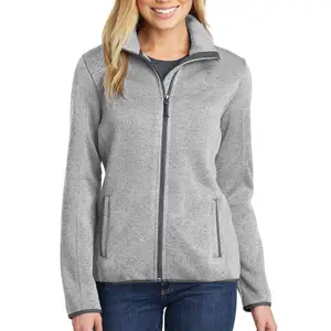 Womens Full Zip Sweater Fleece Heather Grey Jacket