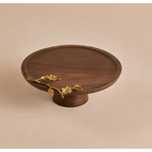 Made of Walnut <b>Wood</b> <b>Cake</b> Stand With Leaf Design Handle Sweet Dessert Serving Stand for Hot Selling Tableware <b>Cake</b> Cupcake Holder - Product Image 3