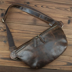 Sac de poitrine vintage en cuir véritable avec fermeture éclair, sac à bandoulière durable pour homme, toutes saisons, usage quotidien - Product Image 6