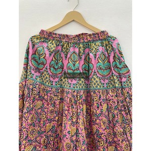 Robe longue d'été en coton imprimé à la main pour femmes Boho Hippie Maxi Dress Ceinture florale Respirant Élastique Naturel 2pcs - Product Image 3