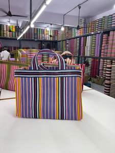 Sacs de courses durables en nylon recyclé rayé avec fermeture éclair, sac fourre-tout écologique fait à la main, réutilisable, en PP tissé, impression offset - Product Image 2