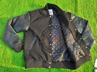 Veste universitaire en laine de haute qualité et manches en cuir véritable, col montant, pour clubs sportifs et uniformes scolaires