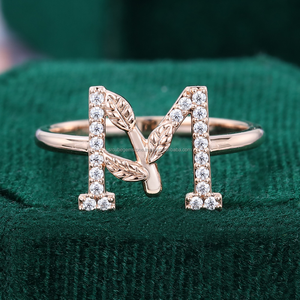 Sólido S925 plata chapado en oro rosa 'M' letra inicial anillo hecho a mano minimalista Z letras anillo Pave diamante joyería regalo de boda - Product Image 1