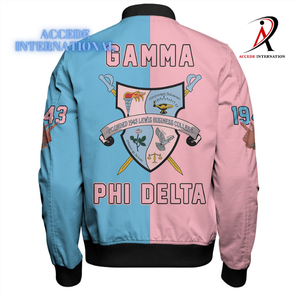 Gamma Phi Delta Chaquetas universitarias con cremallera de moda para mujer Sorority Fraternity Chenille bordado en las mangas Abrigos de escudo - Product Image 3