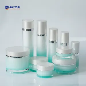 Luxo 30ml 50ml 100ml rodada cosméticos acrílico jar acrílico cosméticos embalagens para cuidados com a pele verde Nevoeiro superfície airless garrafa