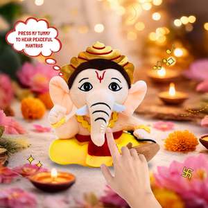 Petite figurine en peluche de 22 cm du dieu hindou Ganesha chantant des mantras, pour les enfants de 2 à 4 ans, en provenance du Rajasthan - Product Image 4