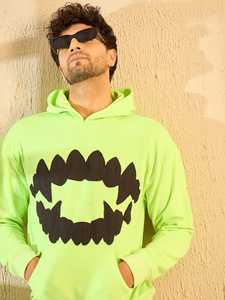 Sweat à capuche oversize brodé Neon Fangs, en molleton épais 100% coton, à épaules tombantes, avec poignets côtelés, style streetwear - Product Image 3