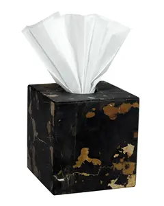 Support de boîte à mouchoirs en marbre noir et or, boîte à mouchoirs en marbre beige pour salle de bain, boîte à mouchoirs antique en marbre de pierre - Product Image 1