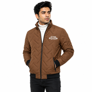 Veste bomber matelassée en polaire coupe-vent marron pour homme, col montant, hiver, décontractée, streetwear, logo personnalisé - Product Image 3