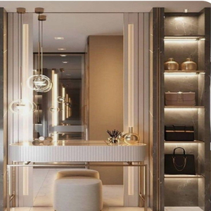 This stylish <strong>rectangular</strong> wall <strong>mirror</strong> features an elegant design with mirrored panels flanking the central glass - Product Image 5