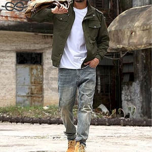 Veste cargo légère pour homme coupe-vent avec fermeture éclair et col montant sur le devant Veste en coton multi-poches Vêtements d'extérieur décontractés - Product Image 5