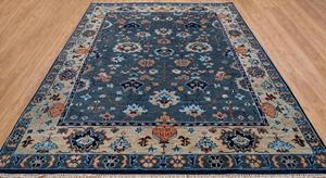 Tapis turc Oushak bleu traditionnel fait main, à nœuds, grande surface, vintage, antique, en laine, antidérapant, pour la maison, le salon, la chambre à coucher - Product Image 4