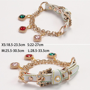 Collar de perlas de lujo para mascotas para gatos y perros pequeños | Collar de cristal de cuero PU ajustable | Fábrica de accesorios para mascotas ostentosa de moda - Product Image 4