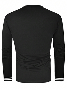 T-shirt décontracté pour homme de haute qualité, col rond, manches longues, logo personnalisé imprimé, motif uni, en coton, chemises simples pour homme - Product Image 2