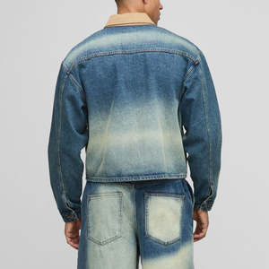 Chaqueta de mezclilla azul sólido para hombre, de moda, con cuello vuelto, de secado rápido, 100% algodón. - Product Image 2