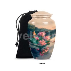 Urna Funeraria de Aluminio Grande con Flores Hermosas para Cenizas Humanas, Urna Decorativa de Aluminio con Bolsa de Terciopelo Gratis - Product Image 5