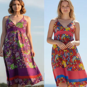 Best Women's Boho <b>Dress</b> Fashionable Trendy Printed Cotton Colorful Lace Button Decorated Sleeves <b>Zipper</b> & Tassel Decor - Product Image 1