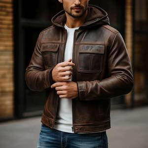 Rugged <b>Men</b> Genuine Cow Skin Leather Jacket Waterproof Quick Dry Breathable Eco-Friendly Winter Front Customizable Wholesale - Product Image 2