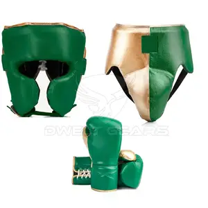 Guantes de boxeo de cuero personalizados, conjunto profesional de guantes de boxeo, protector de cabeza, conjunto de entrenamiento de boxeo