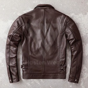 Vestes en cuir de haute qualité pour hommes, couleur unie noire, manches longues, produit en cuir véritable - Product Image 3