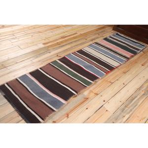 Turkish Vintage <b>Rug</b>, 2.4x8.7 ft Kilim <b>Rug</b>, Brown <b>Runner</b> Check <b>Rug</b> - Product Image 2