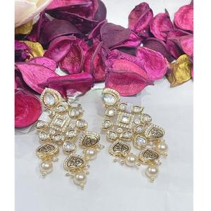 Charming Best Quality Gold Finish Polki Kundan <b>Long</b> Chandbali Earring For Women & Girls Evening Look Party Wear Collection - Product Image 1