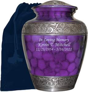 Urne de crémation personnalisée Urne de crémation funéraire humaine pour adultes Belle urne violette avec personnalisation souvenir et sac en velours - Product Image 6