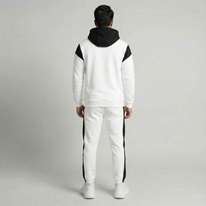 ชุดวอร์มผู้ชายระบายอากาศสีขาวสีดำมีฮู้ดชุดวอร์มเสื้อสวมหัวและกางเกงวิ่งลำลองแบบสองชิ้น - Product Image 4