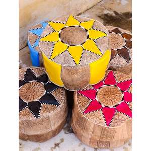 Moroccan <b>Leather</b> Pouf Handmade Ottoman Footstool Traditional Handcrafted <b>Pouffe</b> Home Decor Boho Ottoman Seat Living Roo - Product Image 1
