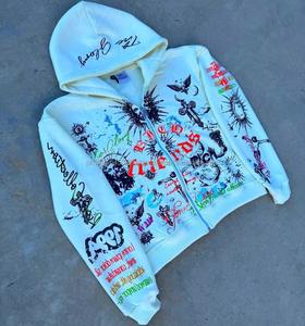 Premium quality Customized Heavy Printed <b>Hoodie</b> Streetwear Multi Color Zipper up Boxy Vintage Graphic Printed Hoodies - Product Image 2