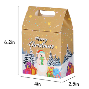 Christmas <b>Square</b> Kraft Paper Gift Boxes with Self Erecting Design Die Cut Handles Recyclable Holiday Packaging for Gifts Crafts - Product Image 2