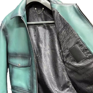 Veste en cuir PU pour homme, col rabattu, fermeture éclair, couleur unie, vêtement d'extérieur décontracté d'automne, coupe classique, en cuir de chèvre véritable - Product Image 6