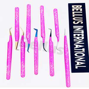 Pince à épiler à pointe en fibre de gelée rose à 45 et 90 degrés en acier inoxydable avec logo personnalisé Pince à épiler d'extension de cils de volume OEM - Product Image 2