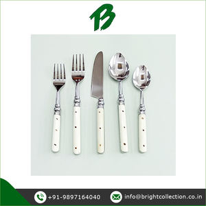 Juego de cubiertos plateados de acero inoxidable con mango de hueso blanco Juego de Cubiertos de la mejor calidad disponible a precio con descuento - Product Image 4