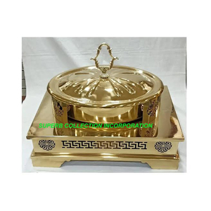 Juego de buffet de plato de frotamiento de acero inoxidable recubierto de PVD dorado Juego de buffet de plato de chafer de oro de vidrio blanco para hoteles y restaurantes - Product Image 2