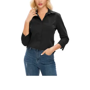 Wholesale Slim Fit Cotton Shirts for Women Custom Label Soft Long Sleeve Work Blouse Formal Business Style Button Export BD - Product Image 5