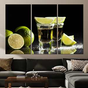 Arte de Tequila y Limón: Lienzo Impreso para Decoración Moderna de Bar, Juego de 3 Lienzos - Product Image 1