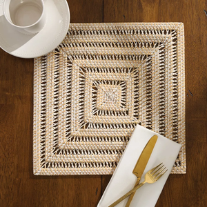 Tienphong 2025 Handmade Woven Whitewashed Rattan Square Charger Placemat, 15"x15" for <b>Table</b> Decoration <b>Protection</b> - Product Image 2