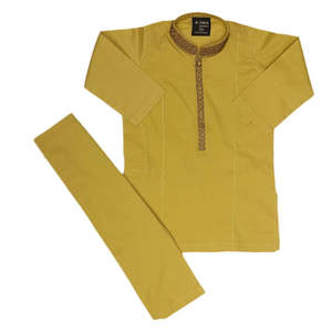 Shalwar Kameez brodé pour garçons - Moutarde - Product Image 4